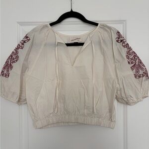 Universal Thread Cream Blouse with Maroon Embroidery